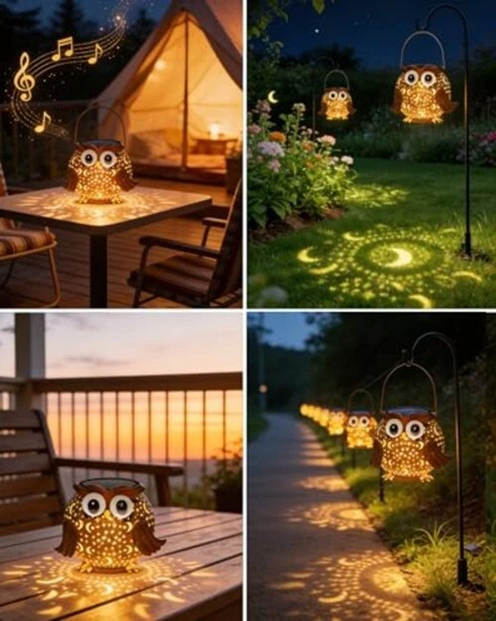 Solar Lights Outdoor Garden Decor, Solar Lanterns Outdoor Waterproof Metal Owl