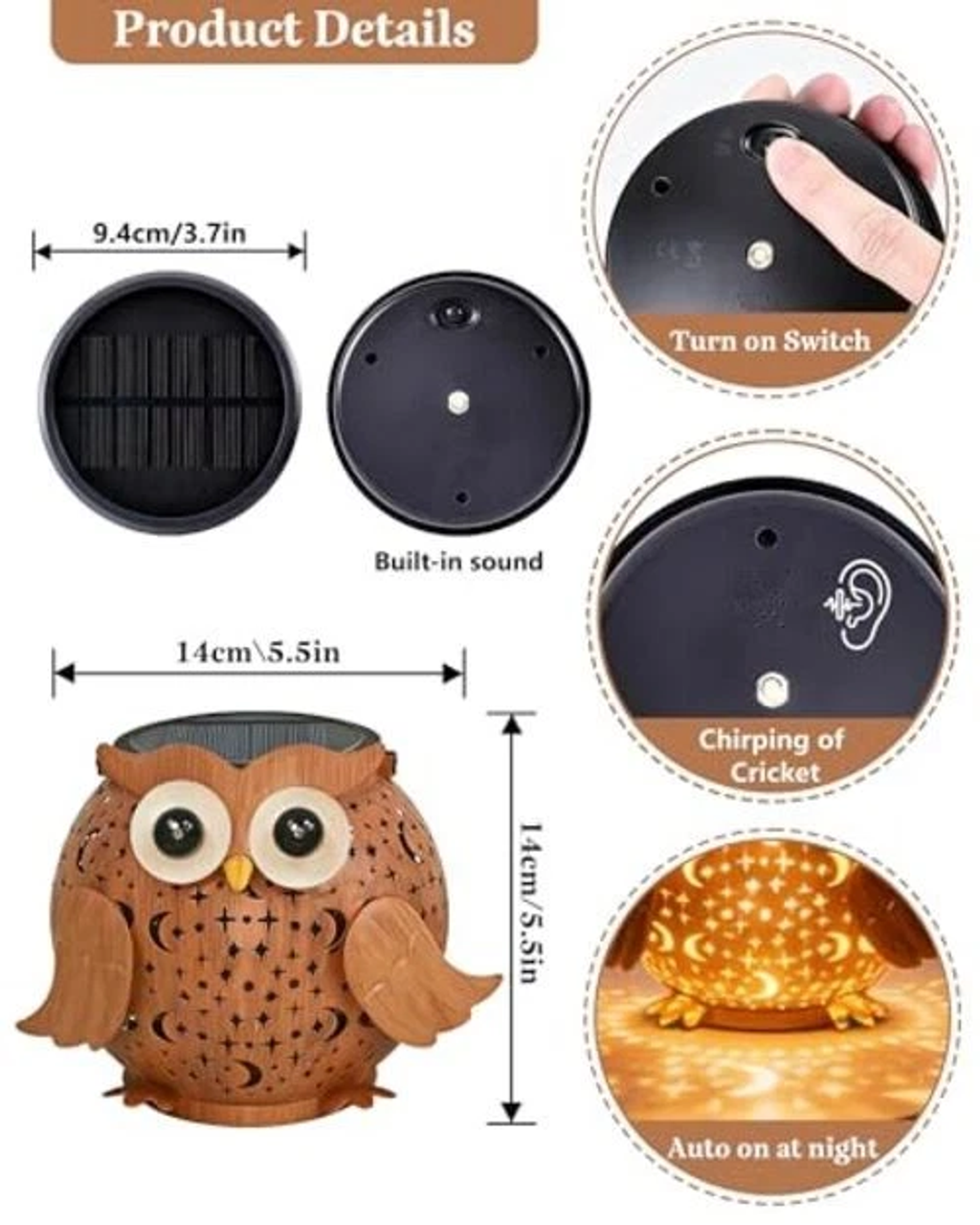 Solar Lights Outdoor Garden Decor, Solar Lanterns Outdoor Waterproof Metal Owl