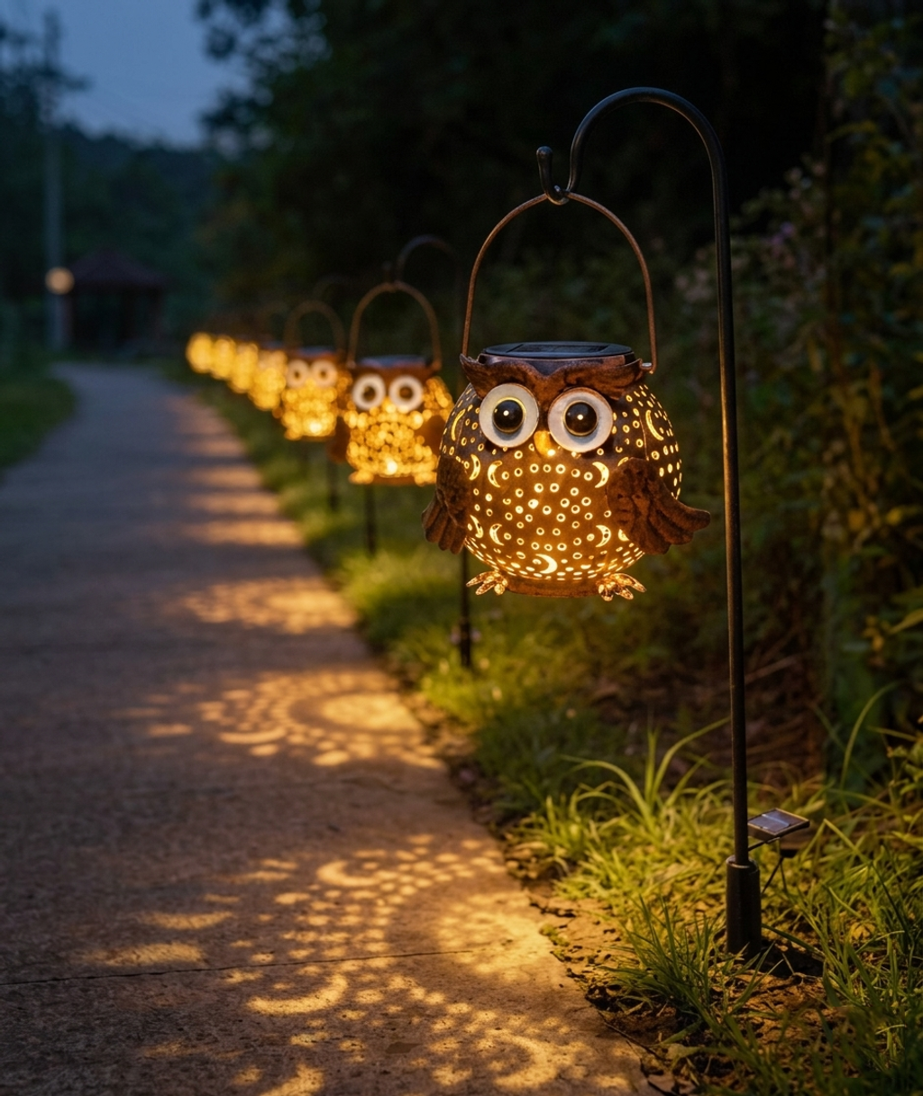Solar Lights Outdoor Garden Decor, Solar Lanterns Outdoor Waterproof Metal Owl